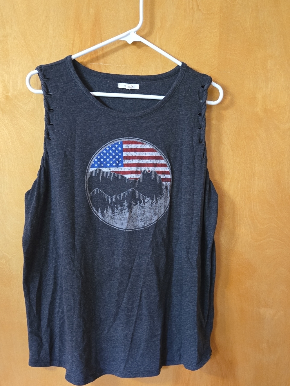 Maurices Charcoal Graphic Tank Top with American Flag Mountain Print